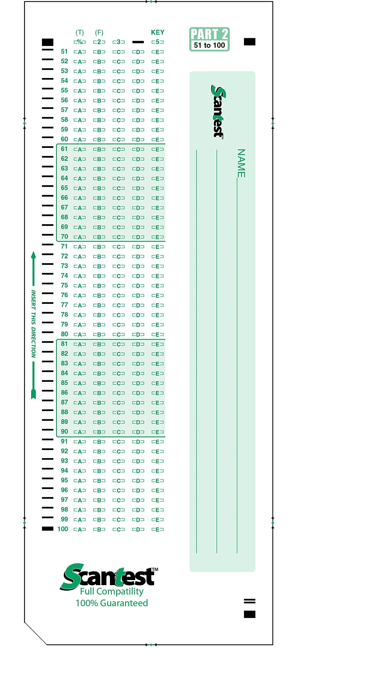 SCANTEST-100, 882-E Compatible Answer Sheet 100 Pack