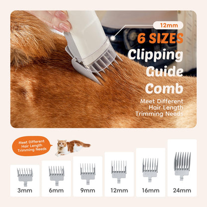 Sweetcrispy Pet Grooming Vacuum Kit, Professional Dog Grooming Clippers with 2.5L Cup, 3 Suction Modes, Cordless Clippers, 5 Groomer Tools, Low Noise Pet Hair Trimmer for Dogs, Cats and Other Animals