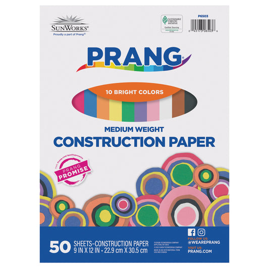 Prang (Formerly SunWorks) Construction Paper, 10 Assorted Colors, 9" x 12", 50 Sheets