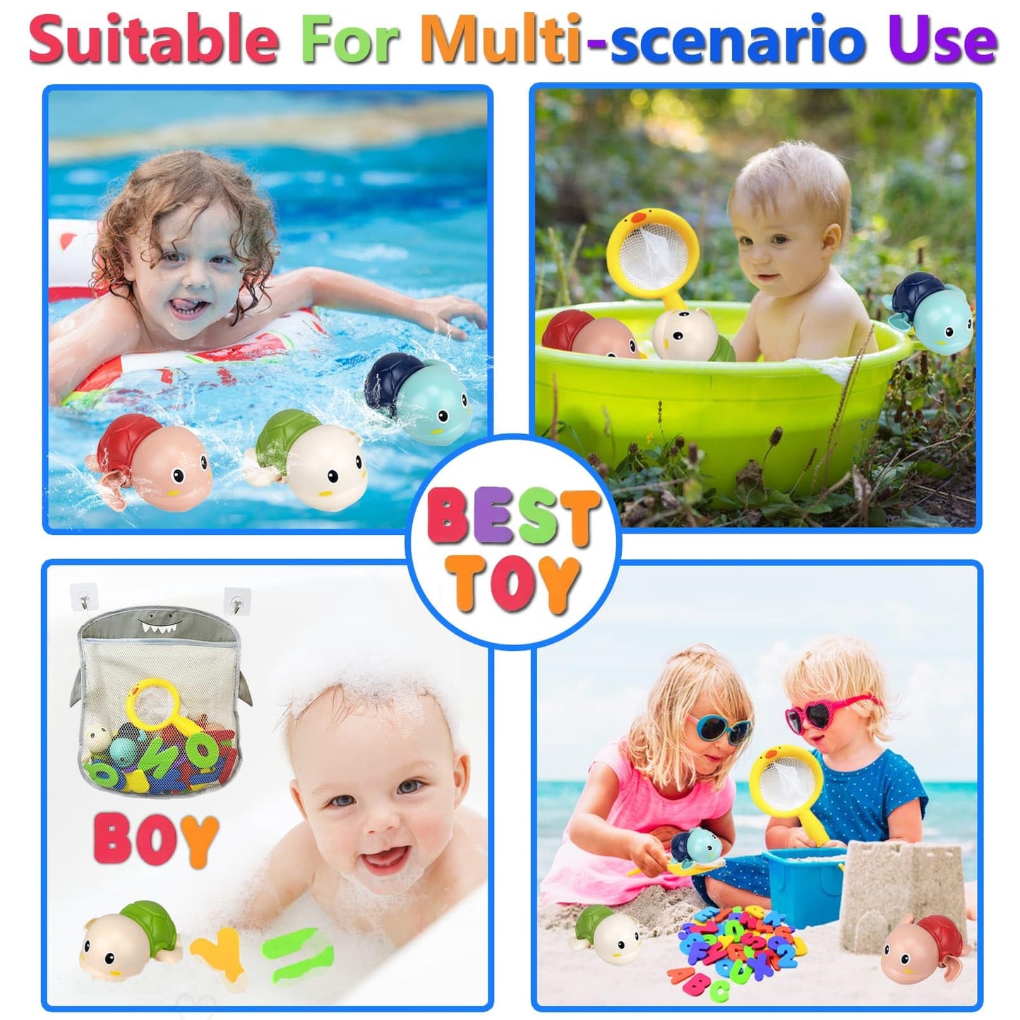 Bath Toys for Kids Ages 1-3 - Baby Water Table Pool Toys For Toddlers Mold Free Wind-Up Turtle Toy Bathtub Shower Toy for Infants Babies 6-12-18 Months 1 2 3 4 Year Old Girls Boys Birthday gifts