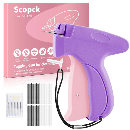Stitch Gun for Clothes - Handheld Stitch Gun Quick Clothing Fixer - Mini Sewing Kit Micro Tagging Gun - Includes 6 Needle, 1000 Black Fasteners & 1000 White Fasteners (Purple)