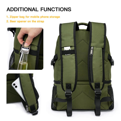 TUGUAN Insulated Cooler Backpack 38/42 Cans Double Deck Leakproof Lightweight Soft Lunch Backpack Small Cooler Bag Beach Picnic, Green