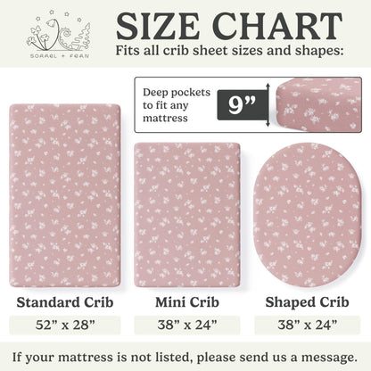 Crib Sheets Neutral - Fitted Baby Crib Sheets Bed for Girl Boy - 2 Pack Standard & Toddler Mattress (Antique Rose) - Buttery Soft Organic Cotton Blend