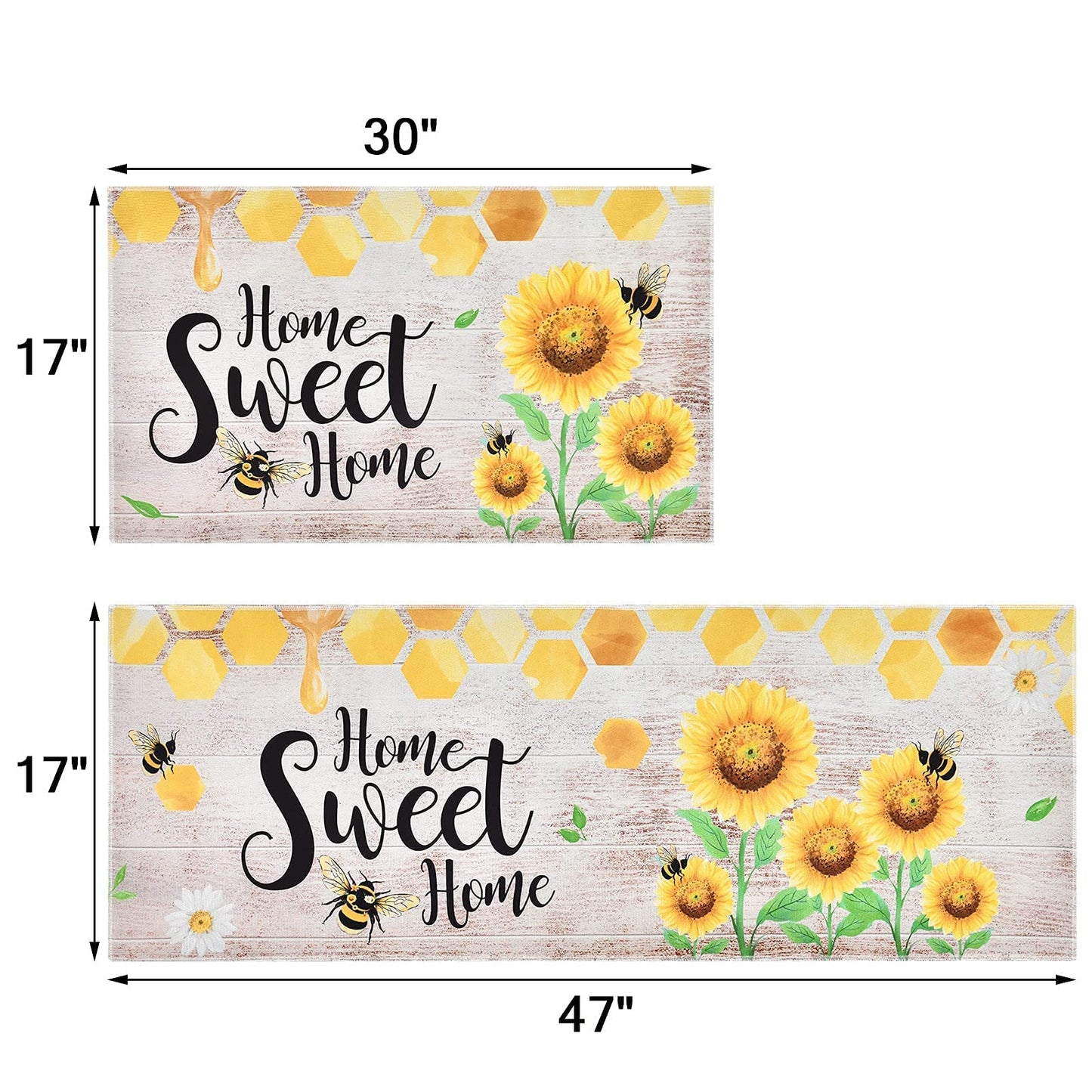 WERNNSAI Sunflower Kitchen Decor Rugs Set- 2 Piece Kitchen Mats Non-Slip Kitchen Backing Area Rugs Sweet Home Doormat Washable Waterproof Standing Mat for Indoor Outdoor Entry Floor (Sunflower A)
