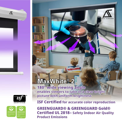 Akia Screens 110 inch Pull Down Projector Screen Manual B 16:9 8K 4K HD 3D Ceiling Wall Mount White Portable Projection Screen Retractable Auto Locking for Indoor Movie Home Theater Office AK-M110H1