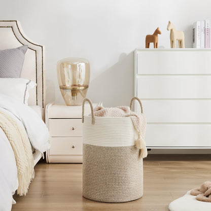 Cotton Rope Laundry Basket by YOUDENOVA, 72L Woven Collapsible Laundry Hamper, Clothes Hamper with Reinforced Handles in the Laundry Room, Bedroom, Bathroom, Brown