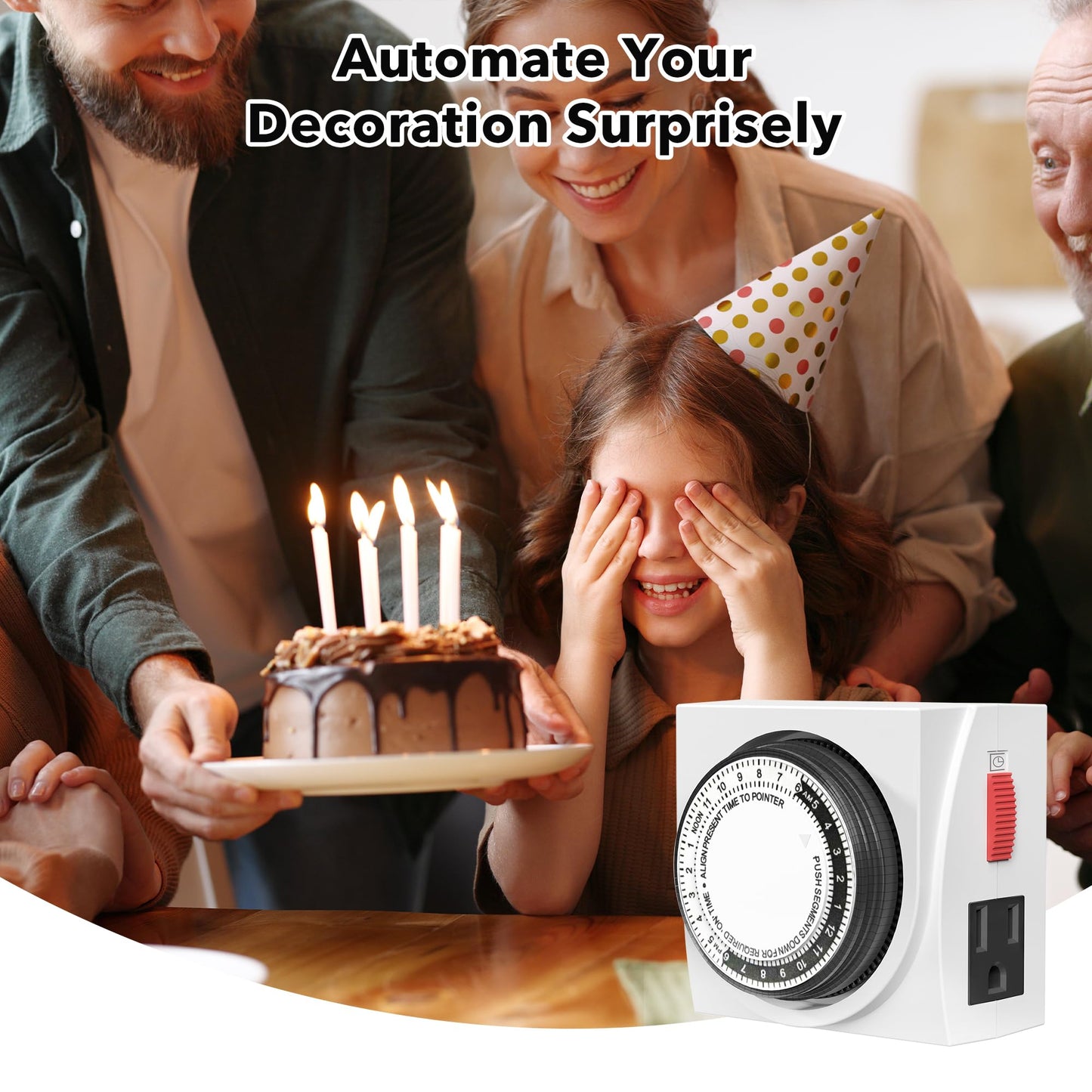 BN-LINK Heavy Duty Mechanical 24 Hour Timer Dual Outlet 3-Prong Accurate Indoor for Lamps Fans Christmas Lights White AC 1875W 1/2 HP, ETL Listed