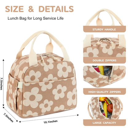 Bluboon Lunch Bag for Women Men Cute Corduroy Lunch Tote Bags Reusable Insulated Lunch Box Large Capacity Reusable Insulated Cooler for Work Picnic or Travel