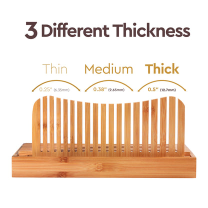 BAMBUSI Bread Slicer for Homemade Bread - Bamboo Bread Cutter with Knife, Foldable Slicing Guide, Crumb Tray - Compact Bread Loaf Slicer for Cakes, Bagels, Loaves - Kitchen Gadget, Baking Tool & Gift