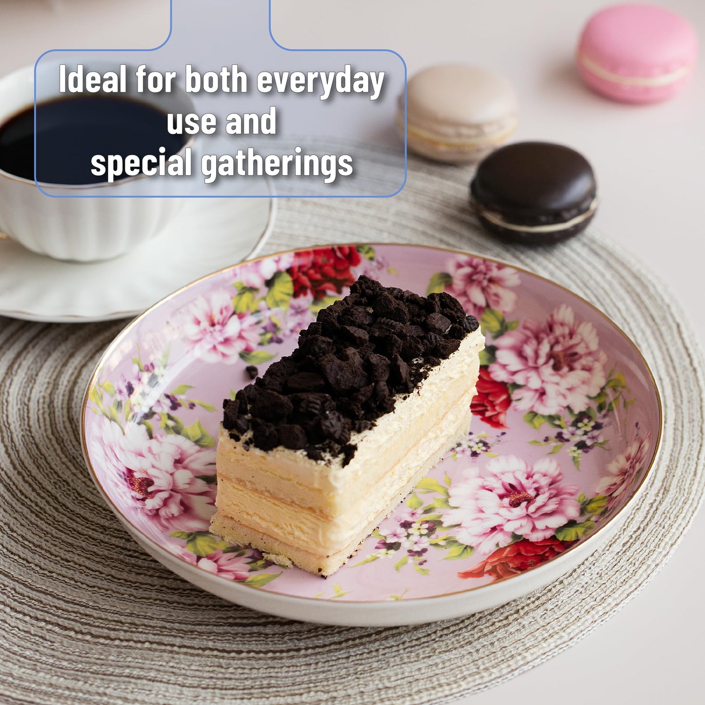 BTaT- Porcelain Floral Dessert Plates, 8 inch, Set of 6, Deep Plates, Porcelain Bone China, Appetizer Plates, Floral Plates, Salad Plates, Small Plates Set, Small Dishes