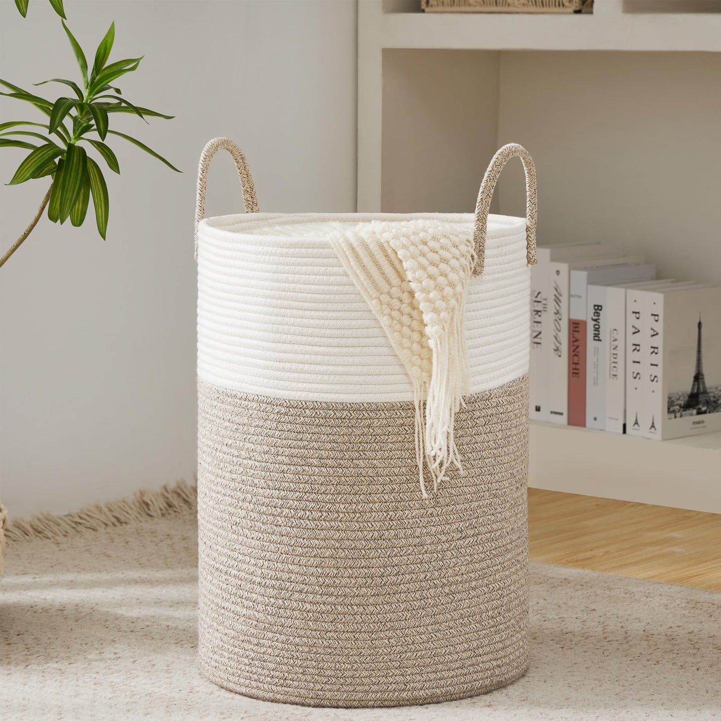 Cotton Rope Laundry Basket by YOUDENOVA, 72L Woven Collapsible Laundry Hamper, Clothes Hamper with Reinforced Handles in the Laundry Room, Bedroom, Bathroom, Brown