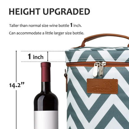 Tirrinia 2 Bottle Wine Gift Tote Carrier - Leakproof & Insulated Padded Versatile Wine Cooler Bag for Travel, BYOB Restaurant, Wine Tasting, Party, Dinner,Gift for Wine Lovers, Grey Wave