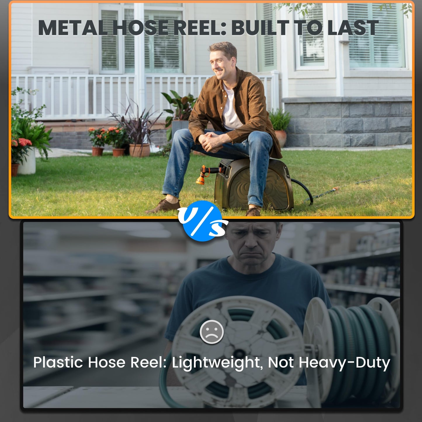 Giraffe Tools SW5 Metal Hose Reel Box, Heavy Duty Garden Hose Storage Reel Hideaway, Crank Handle, 150ft 5/8" Hose Capacity, Green