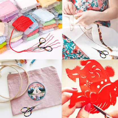 BIHRTC 3.6 Inch Embroidery Scissors - Sharp Stainless Steel Pointed Scissors for Cross Stitch, Sewing, Craft & DIY - Black Flower Design