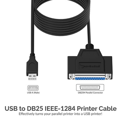 SABRENT USB 2.0 to DB25 IEEE 1284 Parallel Printer Cable Adapter [HEXNUT Connectors] (CB-1284)