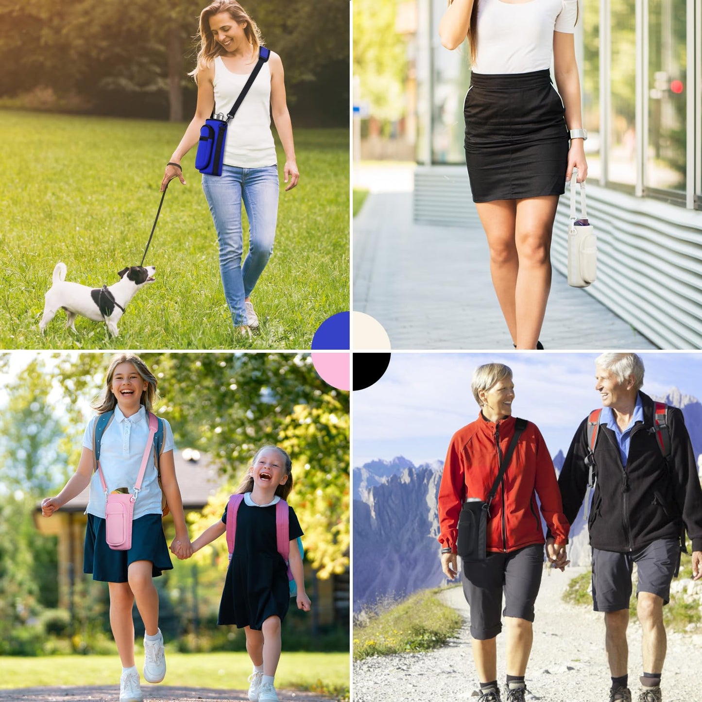 Bstge Water Bottle Holder with Strap, Water Bottle Carrier Bag with Phone Pocket, Shoulder Hand Strap Insulated Neoprene 32 oz Water Bottle Sleeve for Walking Hiking Camping Gym(black)