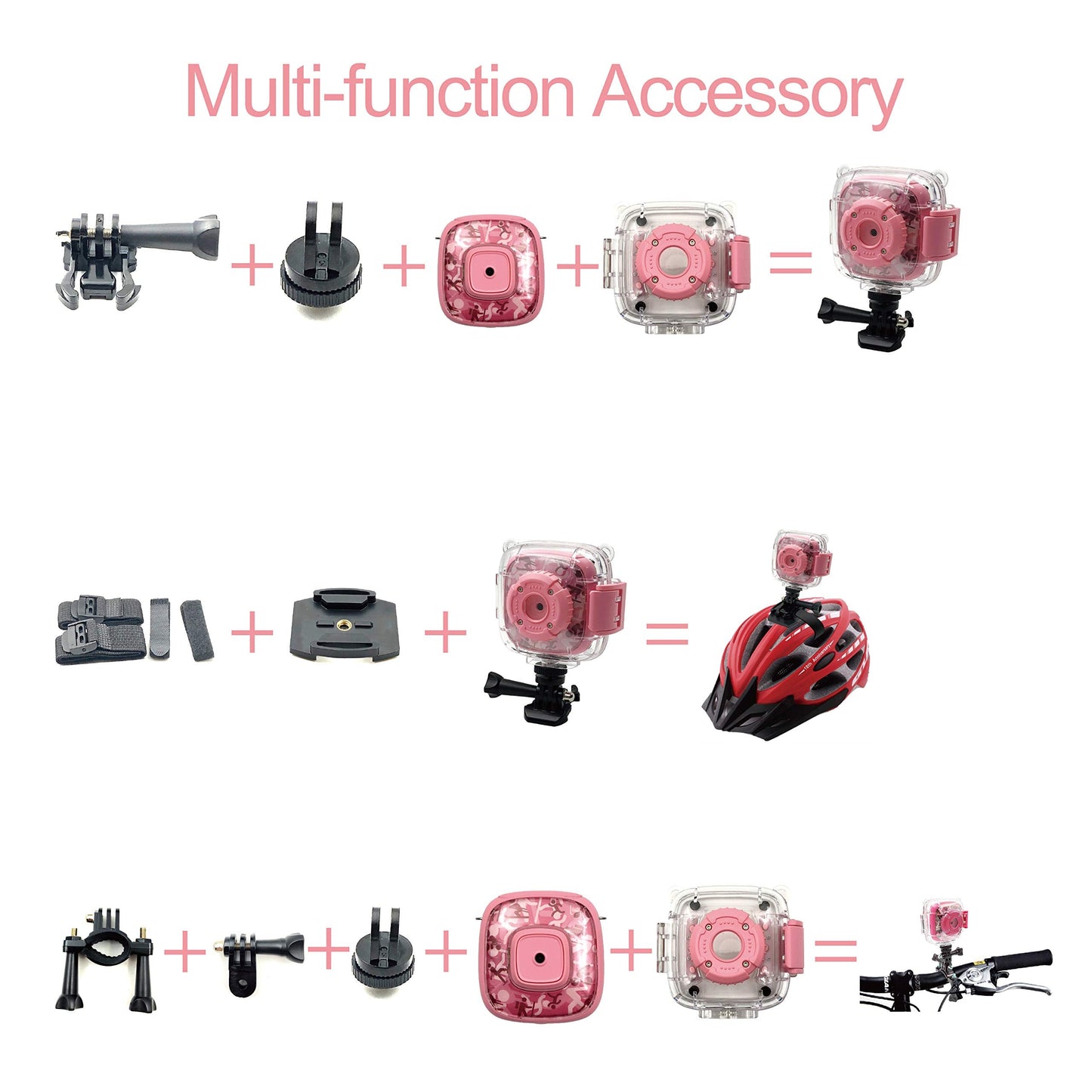 AKAMATE Kids Action Camera Waterproof Video Digital Children Cam 1080P HD Sports Camera Camcorder for Boys Girls, Build-in 4Games, 32GB SD Card (Pink)