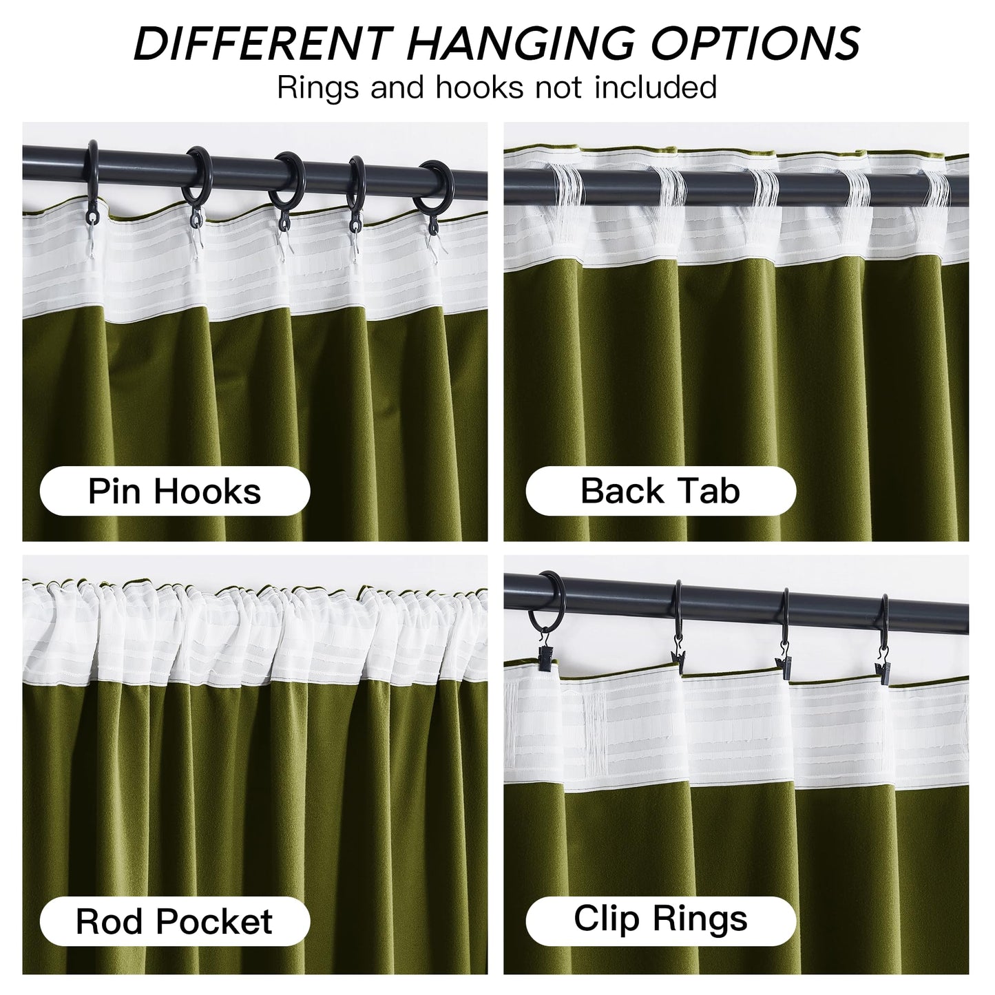 RYB HOME Moss Green Velvet Curtains 90 inches, Luxury and Soft Velvet Fabric, Spring Summer Decorative Curtains & Drapes for Patio Doory Room Window, W 52 x L 90 inches, 2 Panels Set