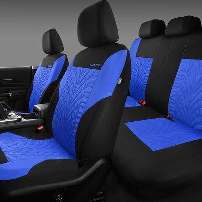 CAR PASS Car Seat Covers Full Sets, Front & Split Rear Bench for Car, 3D Tyre Embossed Automotive Interior Covers, Airbag Compatible, Quick Setup Universal Fit Seat Covers for Car, SUV(Black Blue)