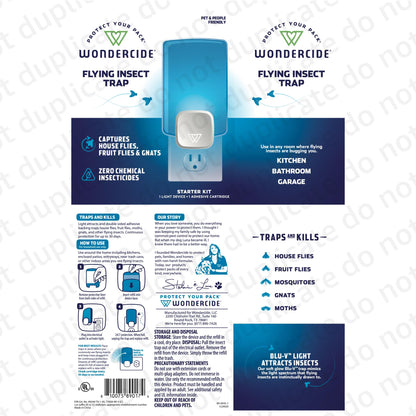 Wondercide - Flying Insect and Fly Trap - Indoor Bug Catcher for Fruit and House Flies, Gnats, Moths, and Mosquitoes - Starter Kit for Home and Kitchen - 2 Plug-in Lights and 2 Cartridges