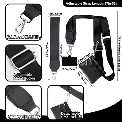 XANGNIER Clip and Go Strap for Phone with Wallet Crossbody, Phone Strap with Zippered Wallet, Adjustable Anti Theft Cellphone Lanyard for Women, Cellphone Chain Accessories, Black