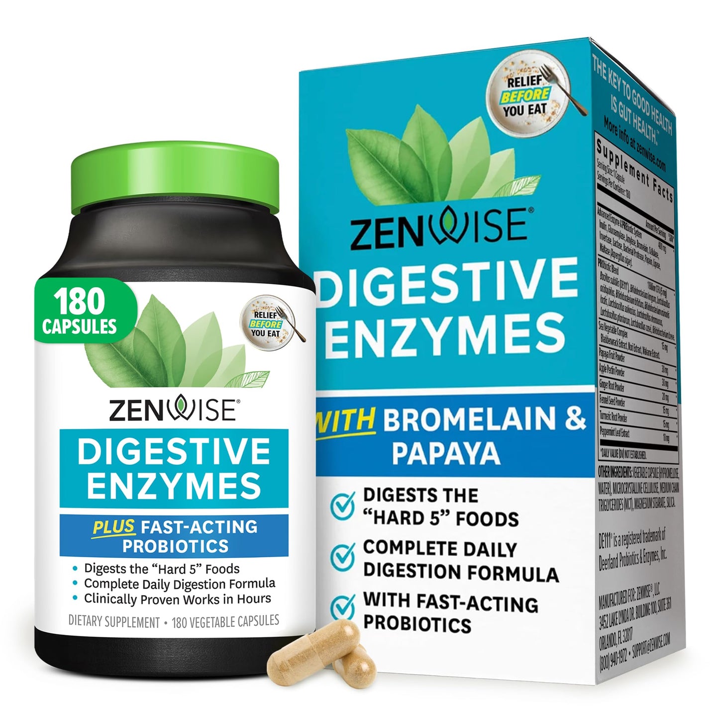 Zenwise Health Digestive Enzymes for Gut Health & Bloating Relief - Multi Enzymes Digestion Supplement with Probiotics, Bromelain & Papaya for Digestive Health Support - Men & Women - 180 Count