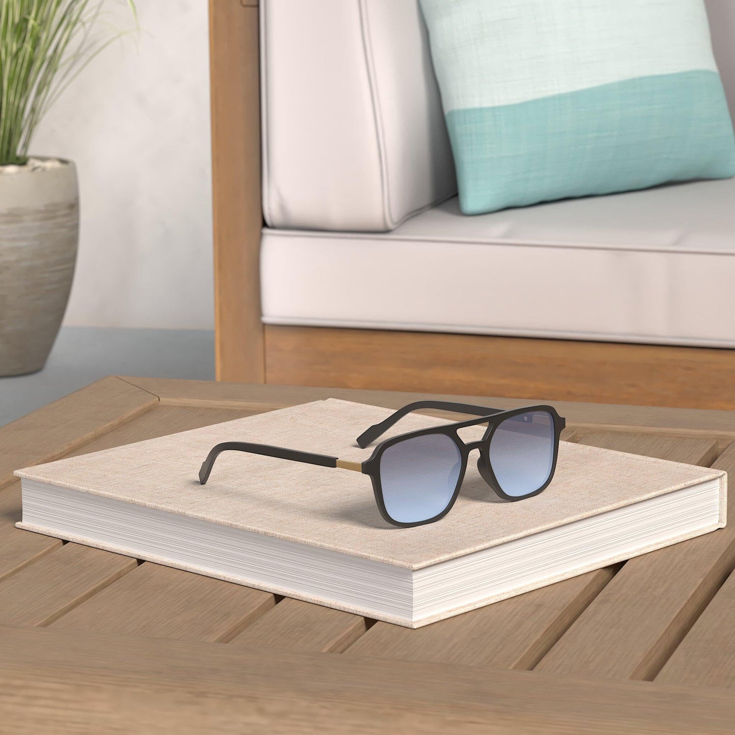 SOJOS Retro Aviator Sunglasses for Women Men,Trendy Rectangle Womens Mens Shades Sun Glasses SJ2202 Black Blue Lens