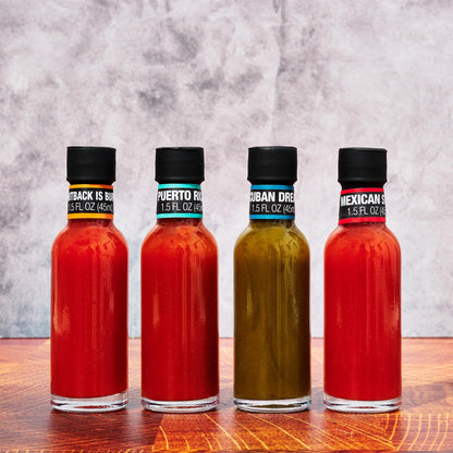 Thoughtfully Gourmet, Global Hot Sauce Gift Set, Internationally Inspired Flavors Include Puerto Rican Mango Habanero, Mexican Style Hot Sauce & More, Set of 4
