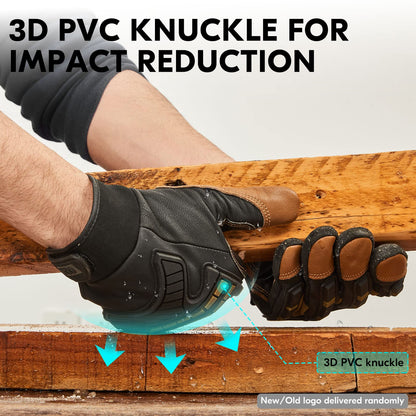 Vgo... 1-Pair High Dexterity Water Repellent Goat Leather Heavy Duty Mechanic Glove,Rigger Glove,Anti-Vibration,Anti-Abrasion,Touchscreen (Size M,Brown,GA8954)