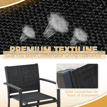 Greesum 4 Pieces Patio Furniture Set Outdoor Conversation Textilene Fabric Chairs for Lawn, Garden, Balcony, Poolside with A Glass Coffee Table, Black