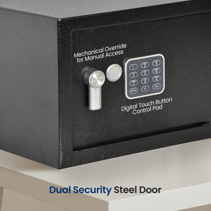 SereneLife Electronic Safe Box | Heavy Duty 12.2’’ x 7.8’’ Lockbox | Digital Keypad Code & 2 Key access | Small Money Safe for Home & Office | Secure Cash, Jewelry, Valuables | Wall & Floor Mountable