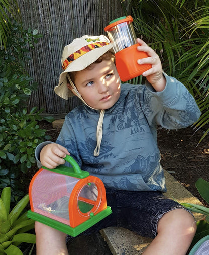 Adventure Kidz Outdoor Bug Exploration Kit, Binoculars, Magnifying Glass, Bug Containers, Viewers, Critter Cage, Butterfly Net, Backpack, Hat, Tweezers and Cups, Age 3+