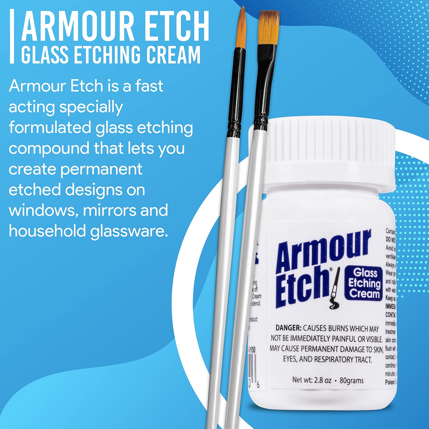 Armour Etch Glass Etching Cream - Starter 2.8oz Size - Bundled with Moshify Application Brushes