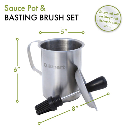 Cuisinart Sauce Pot and Basting Brush Set, 16 oz. Stainless Steel Grill Accessory with Silicone Basting Brush for Cooking & BBQ, Easy to Clean BBQ Accessories for Smoking and Grilling
