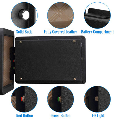 Tenamic Biometric Fingerprint Safe Box 0.85 Cubic Feet Fireproof Waterproof Safe Box with Induction Light and Leather, Solid Alloy Steel Office Hotel Home Cabinet Safe, Black