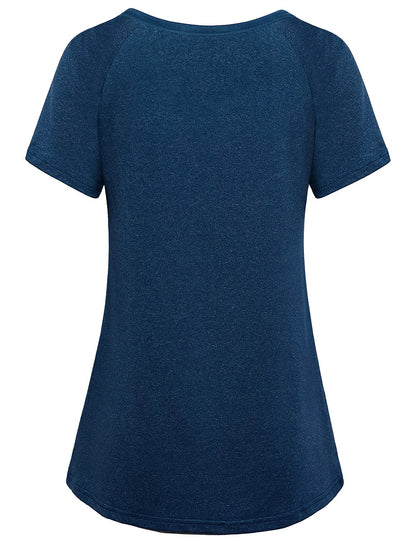 Vldnery Workout Shirts for Women Short Sleeve Yoga Tunic Tshirt Loose Fit Exercise Tops Training Running Clothes Fitness Tees Jogging Bike, Dark Blue 3X-Large