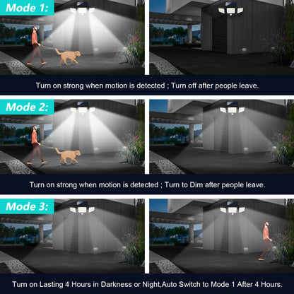 Tuffenough Solar Outdoor Lights 2500LM 210 LED Security Lights with Remote Control,3 Heads Motion Sensor Lights, IP65 Waterproof,270° Wide Angle Flood Wall Lights with 3 Modes (1 Pack)