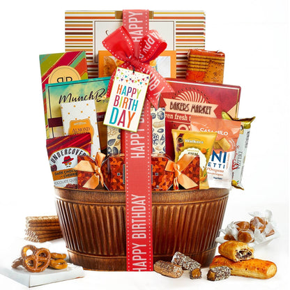 Birthday Gift Basket – Gourmet Snacks & Sweets Treat Box with Cookies for Him, Food Gifts for Women, Delicious Birthday Treats, Candy Surprise by Broadway Basketeers