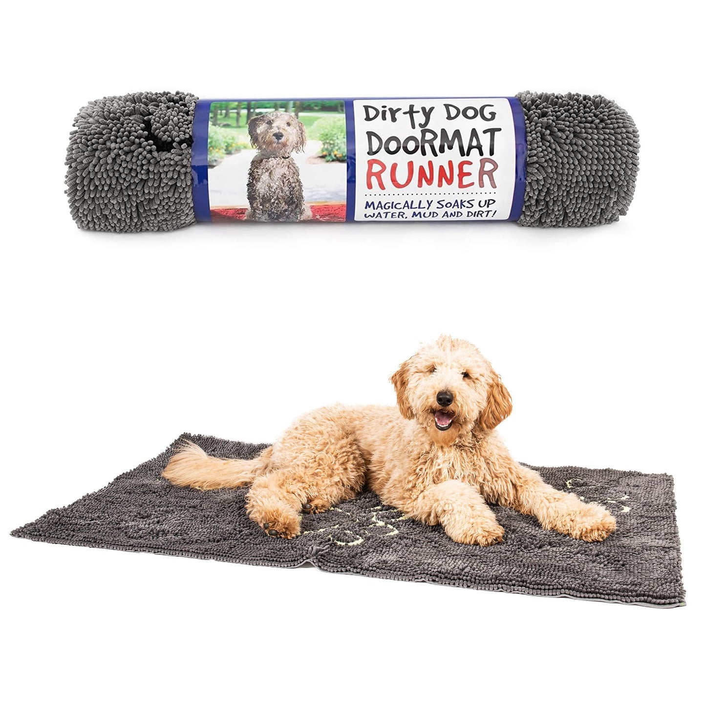 Dog Gone Smart Dirty Dog Doormat - Fast Drying Rug with Super Gripper Backing for Clean Floors - Super Absorbent and Machine Washable Mat for Muddy Paws - Cool Grey
