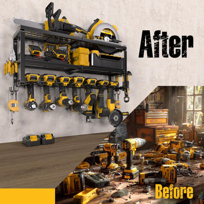 Spampur Power Tool Organizer for Tool Storage, Drill Holder Wall Mount with Charging Station, Tool Holder and Storage Rack for Garage Organization, Heavy Duty Metal Tool Shelf with Battery Holder