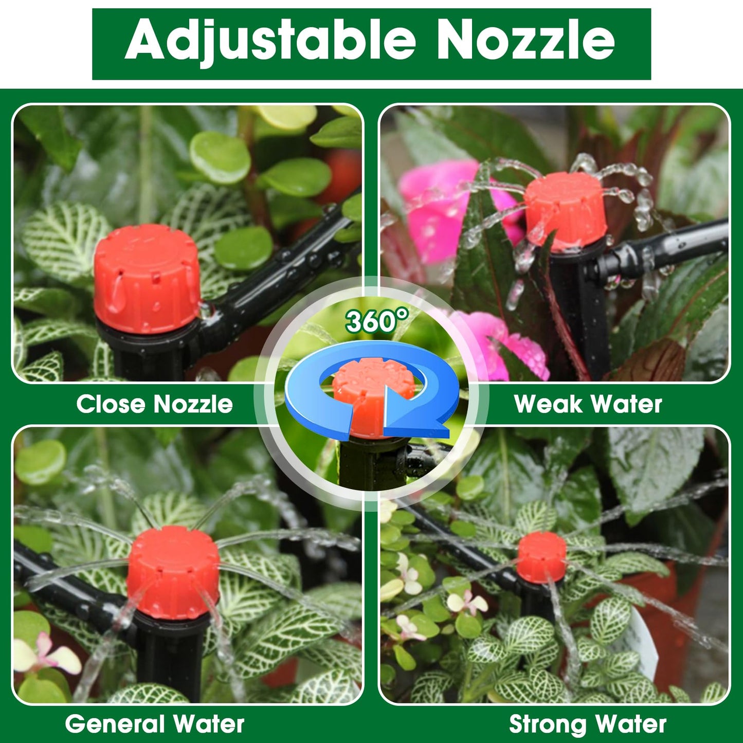 Flantor Drip Irrigation Kit, Drip Irrigation System for Garden with 1/4" Irrigation Tubing DIY Saving Water Automatic Watering System for Garden, Greenhouse, Flower Bed, Patio, Lawn