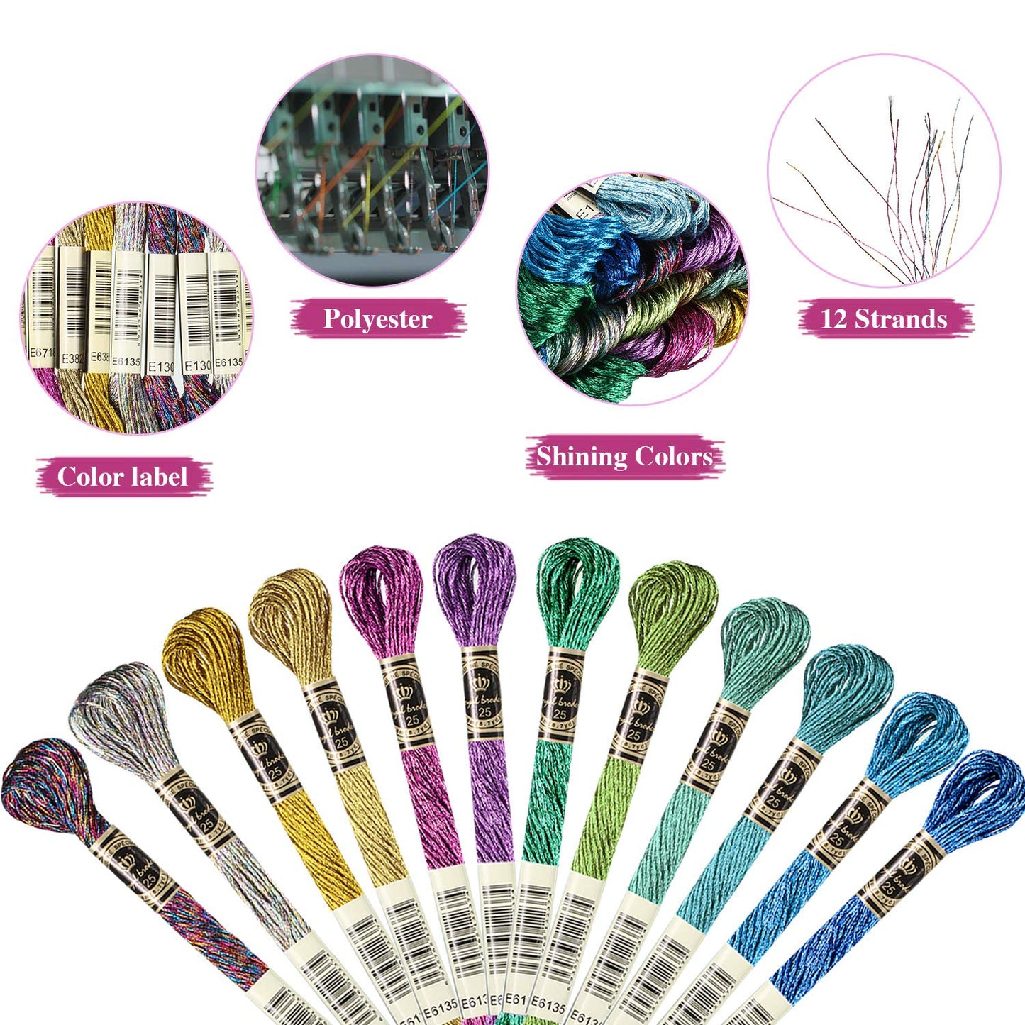 WILLBOND 24 Pcs Metallic Embroidery Floss Cotton Stitch Embroidery Thread Skein Threads Glitter Embroidery Thread Cross Stitch Thread for Friendship Bracelets DIY Thread Crafts(Classic Color)