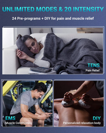 Comfytemp TENS Unit Muscle Stimulator for Pain Relief Therapy, FSA HSA Eligible TENS Machine with 24 Modes and DIY, Dual Channel EMS Unit, Pulse Muscle Massager for Back, Shoulder, Sciatica, Knee