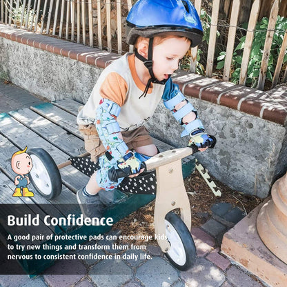 Soft-Style Kids Knee and Elbow Pads with Bike Gloves, Flexible Impact-Resistant Gear for Ages 2-11, Designed for Balance Bikes, Roller-Skating, and Skateboarding (Dinosaur, Small)