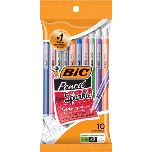BIC Xtra Sparkle Mechanical Pencil, Colorful Barrel, Medium Point (0.7 mm), 10-Count