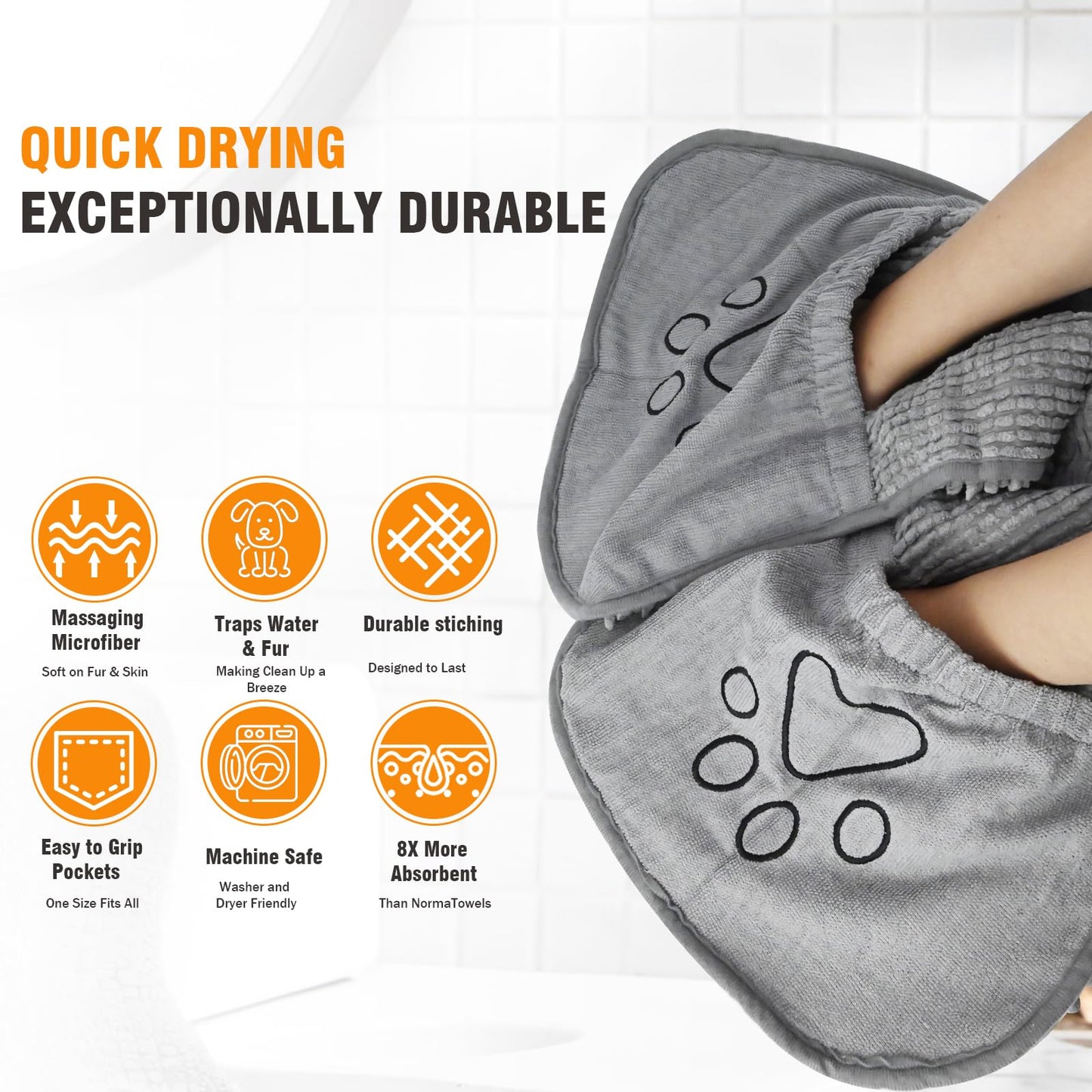 Puomue Microfiber Dog Towels for Drying Dogs, Super Absorbent, Soft and Quick Drying Pet Grooming Towel, 31Inch X 13Inch, Perfect Pets' Shower & Bath Supplies for Dog and Cat, Machine Washable, Grey