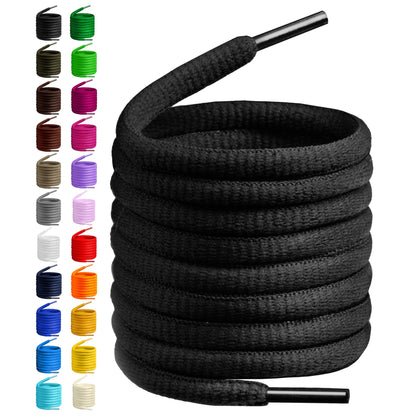BIRCH's Oval Shoelaces 27 Colors Half Round 1/4" Shoe Laces 4 Different Lengths (45.5" (115cm) - L, Black)