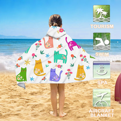 Bonsai Tree Summer Bright Hooded Beach Towel, Cat Lover Kids Poncho Towel for Boys Girls, Quick Dry 30''x50” Bath Towel for Pool Swiming Boys Gifts