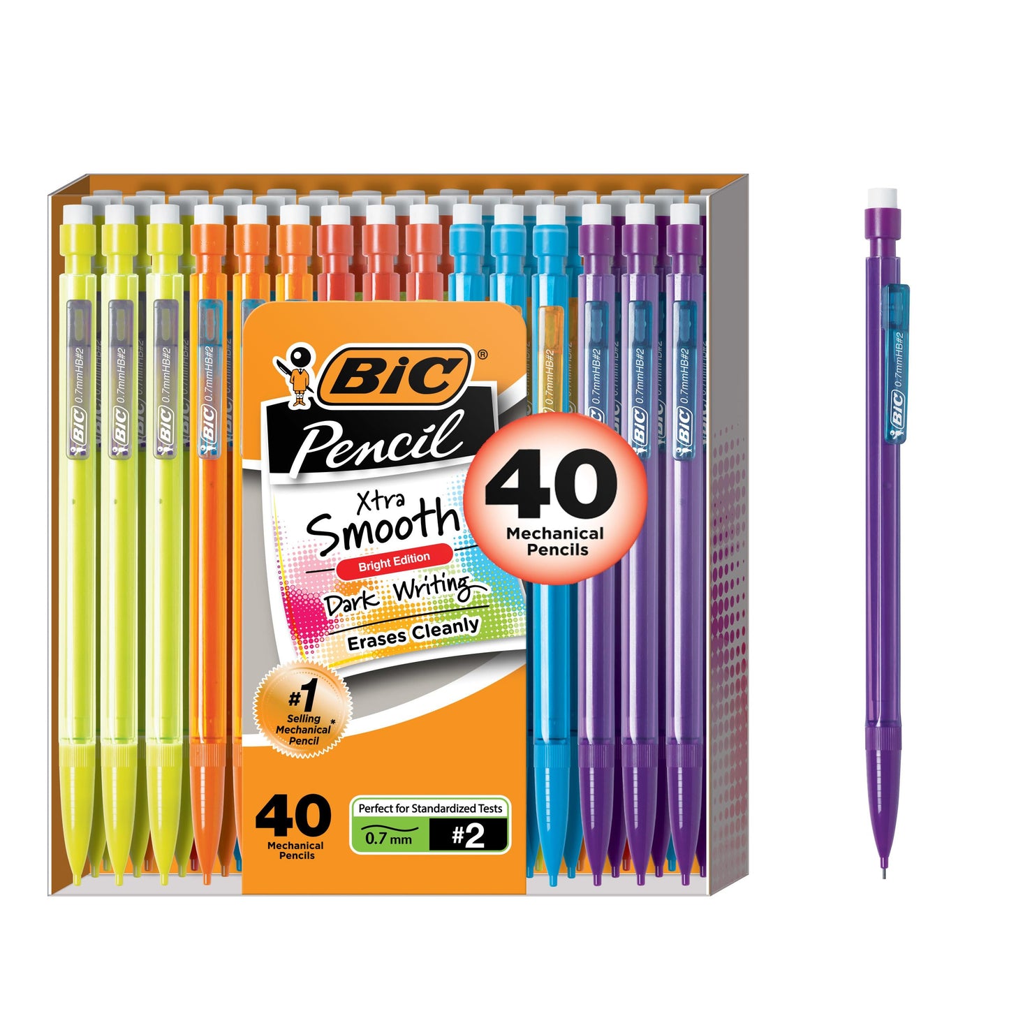 BIC Xtra Smooth Mechanical Pencil, 0.7 mm Medium Point, Refillable and Retractable, 40-Count Pack