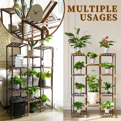 Uneedem Tall Shelf Stand Indoor Outdoor for Multiple Plants, 10 tiers 11 Pot Wood Plant Holder Rack for Room Corner Balcony Garden Patio Brown Large